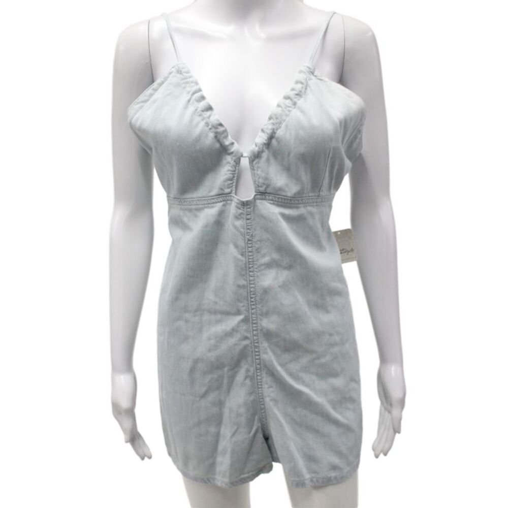 Free People Womens Romper Blue V-Neck Tie Sleeveless Boho Size M